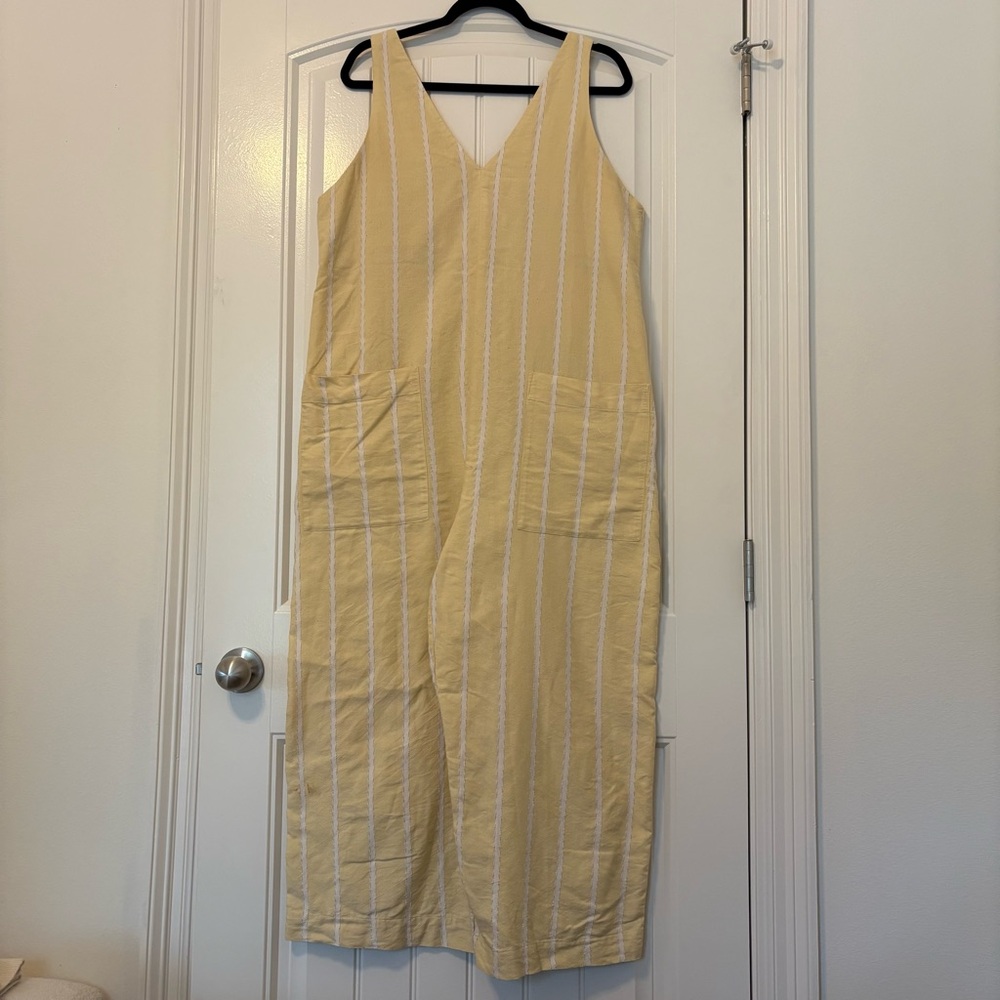 Hatch Maternity Wide Leg Jumpsuit Pantsuit Yellow Stripe 100% Cotton